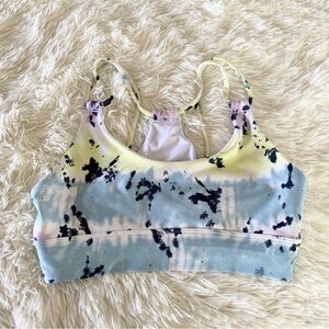 Wild Fox Blue Yellow White Watercolor Strappy Sports Bra US Medium